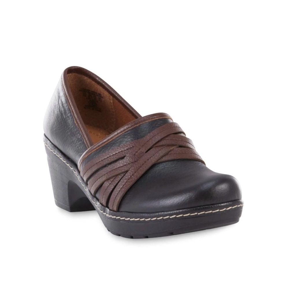 Thom McAn Casper Leather Clogs 9 Black Brown Comfort Workwear‎ Careerwear